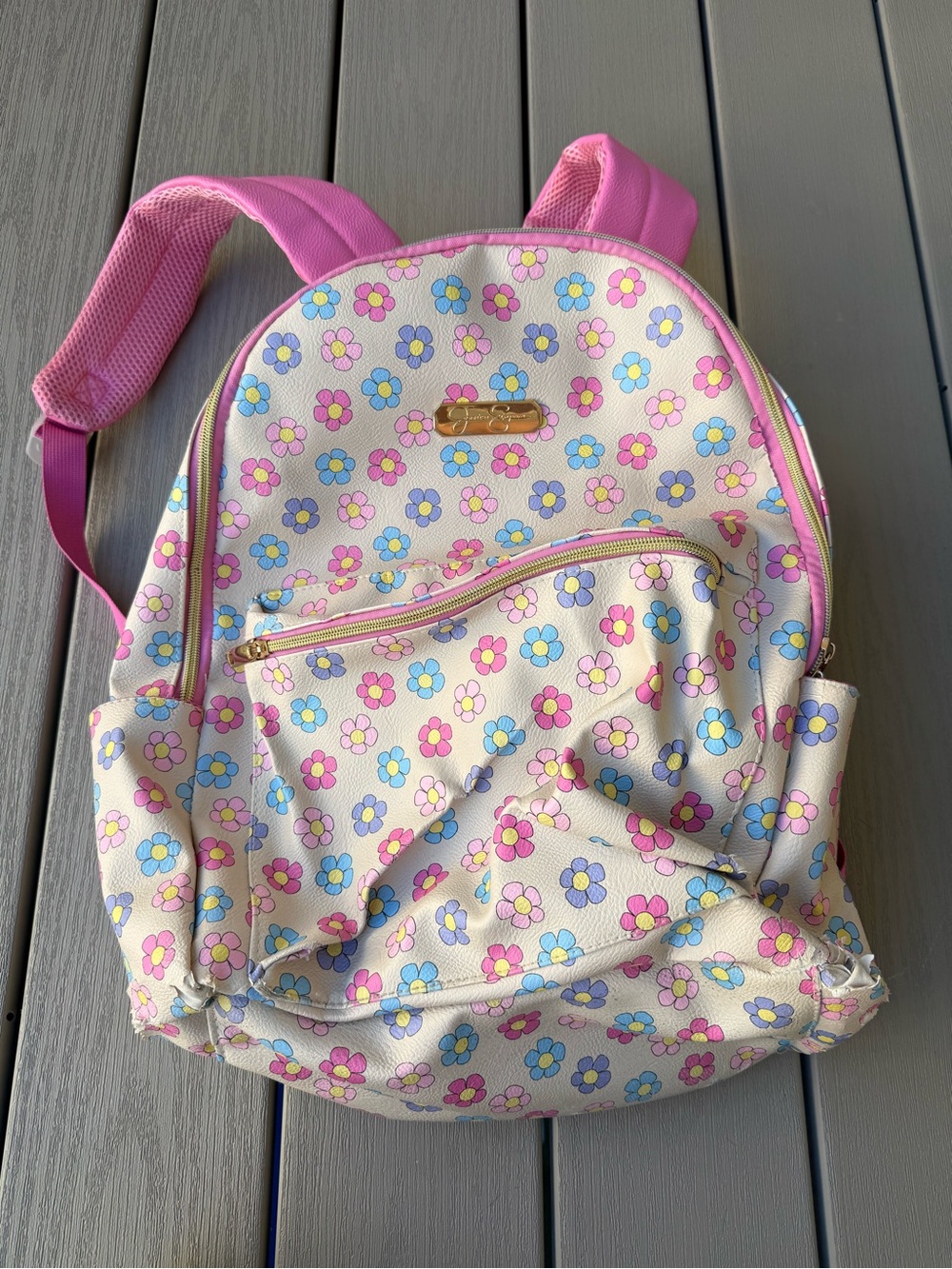 Jessica Simpson Pink Floral Daisy Backpack Faux Leather Y2K
